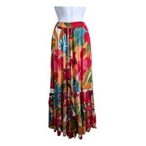 True Destinations Multicolor Floral Cover-up Pants Cropped Flare Tiered Boho M